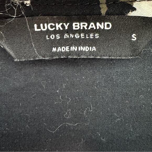 LUCKY BRAND | Black Floral Peasant Top Blouse Puff Sleeve Cotton | Size Small - Picture 6 of 8